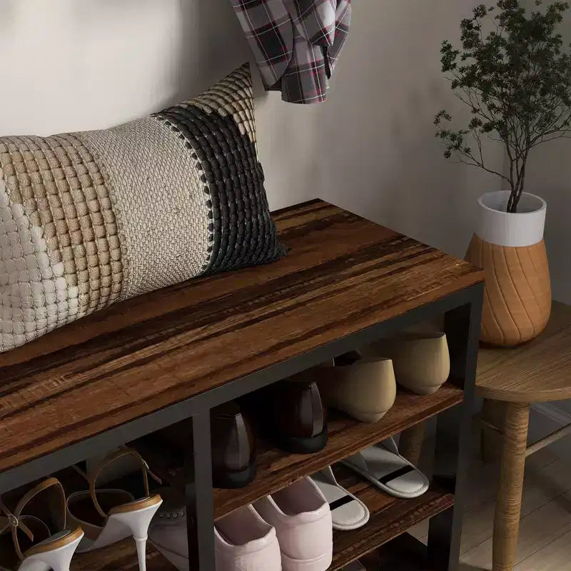 MAYEERTY Meuble d'entrée avec 5 crochets, banc et rangement à chaussures pour 10 paires de chaussures, portemanteau et banc à chaussures 2 en 1
