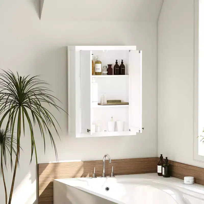 Meuble Haut de Salle de Bain HOMCOM, Armoire à Pharmacie Murale Moderne, Économiseur d'Espace Au-dessus des Toilettes avec 2 Portes et 2 Étagères Réglables, Blanc