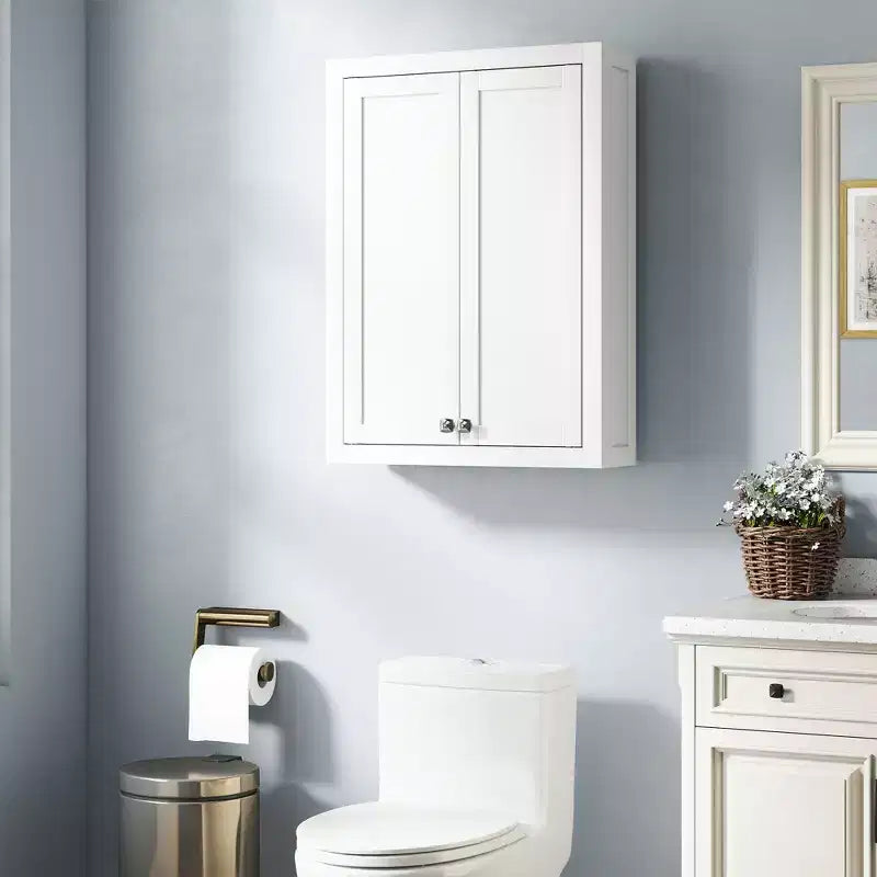 Meuble Haut de Salle de Bain HOMCOM, Armoire à Pharmacie Murale Moderne, Économiseur d'Espace Au-dessus des Toilettes avec 2 Portes et 2 Étagères Réglables, Blanc