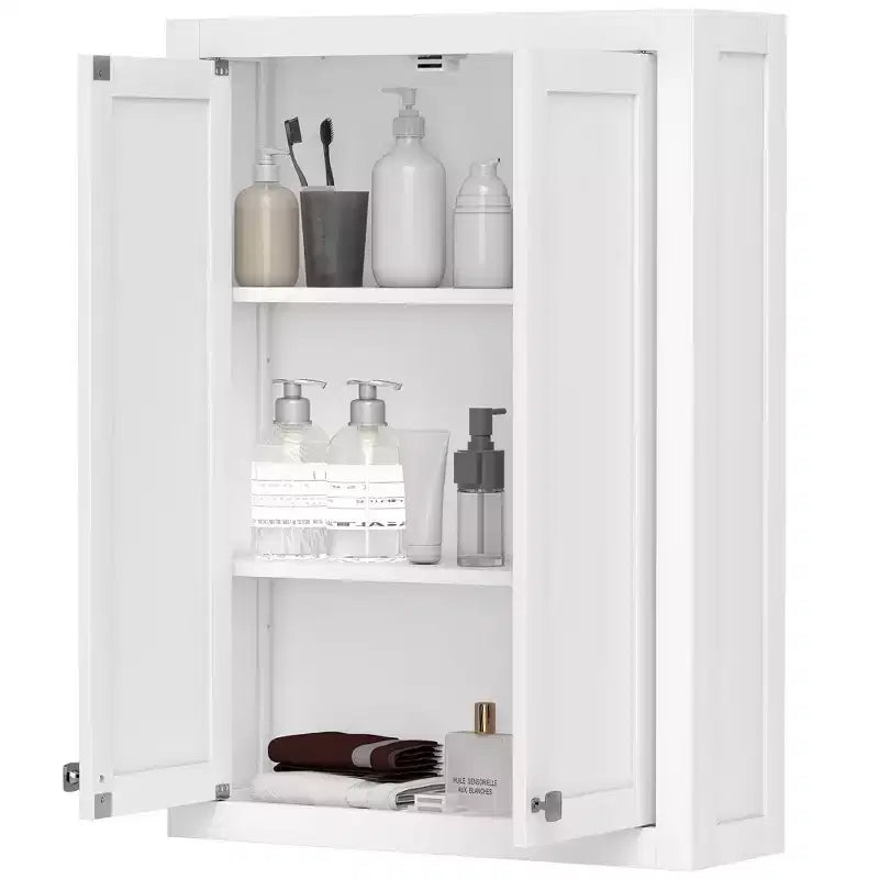 Meuble Haut de Salle de Bain HOMCOM, Armoire à Pharmacie Murale Moderne, Économiseur d'Espace Au-dessus des Toilettes avec 2 Portes et 2 Étagères Réglables, Blanc
