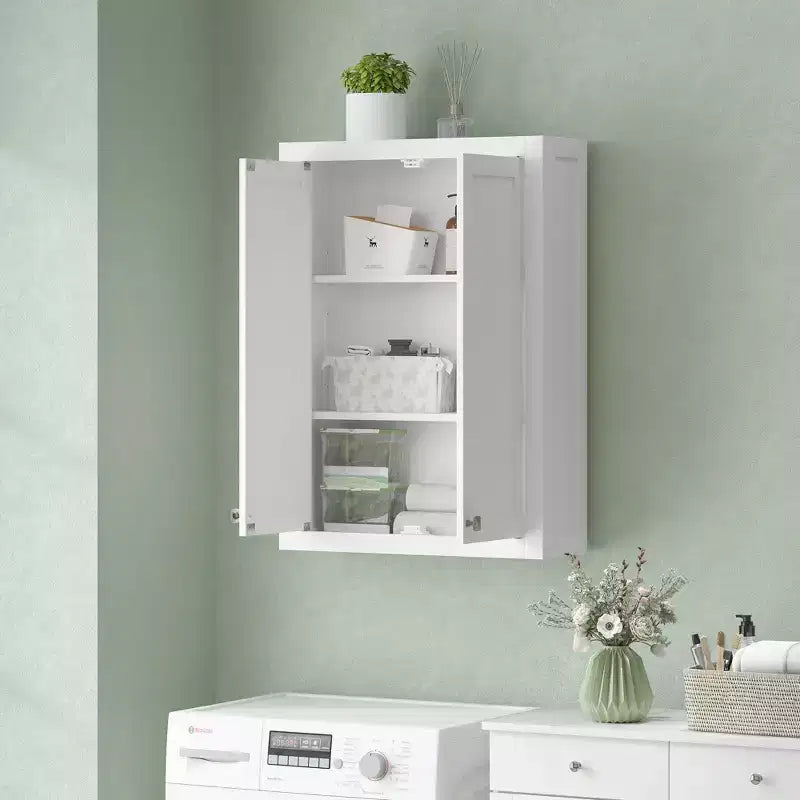 Meuble Haut de Salle de Bain HOMCOM, Armoire à Pharmacie Murale Moderne, Économiseur d'Espace Au-dessus des Toilettes avec 2 Portes et 2 Étagères Réglables, Blanc