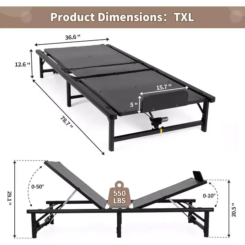 Cadre de lit réglable Sandinrayli avec télécommande, Twin XL