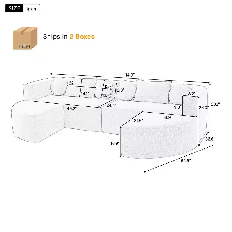 Canapé modulaire sectionnel sans accoudoirs Whisen et canapé à compression avec assise profonde et design incurvé