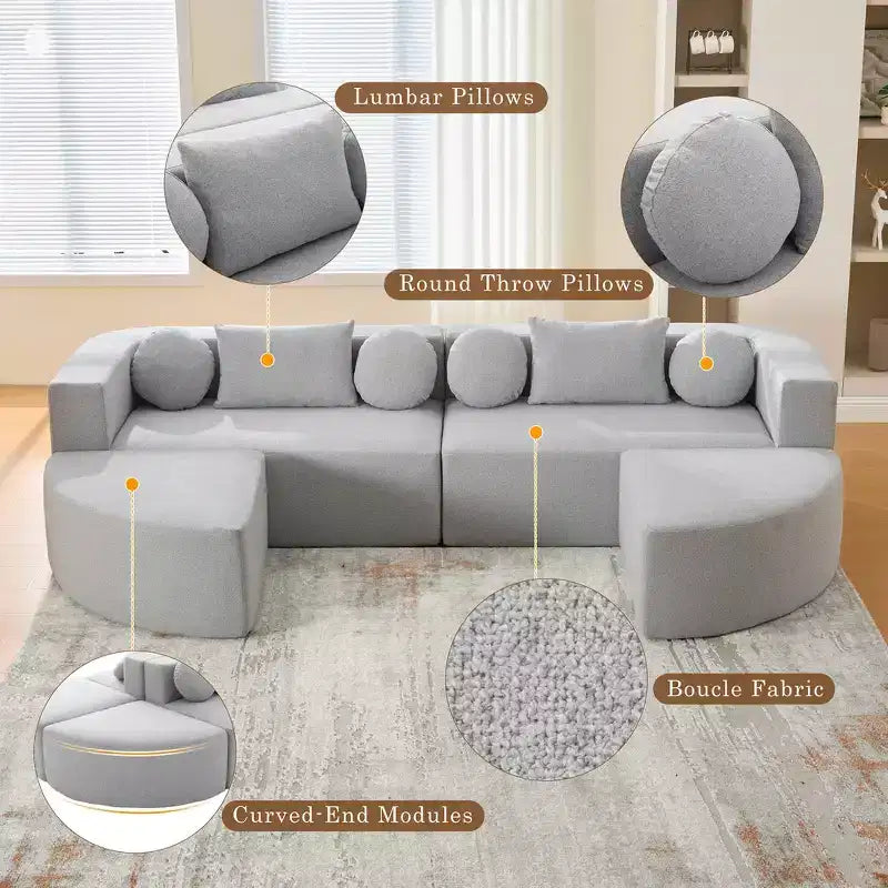 Canapé modulaire sectionnel sans accoudoirs Whisen et canapé à compression avec assise profonde et design incurvé