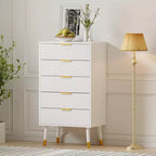 Commode moderne à 5 tiroirs pour chambre à coucher, commode de 145 cm de large en bois cannelé