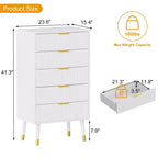 Commode moderne à 5 tiroirs pour chambre à coucher, commode de 145 cm de large en bois cannelé