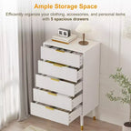 Commode moderne à 5 tiroirs pour chambre à coucher, commode de 145 cm de large en bois cannelé