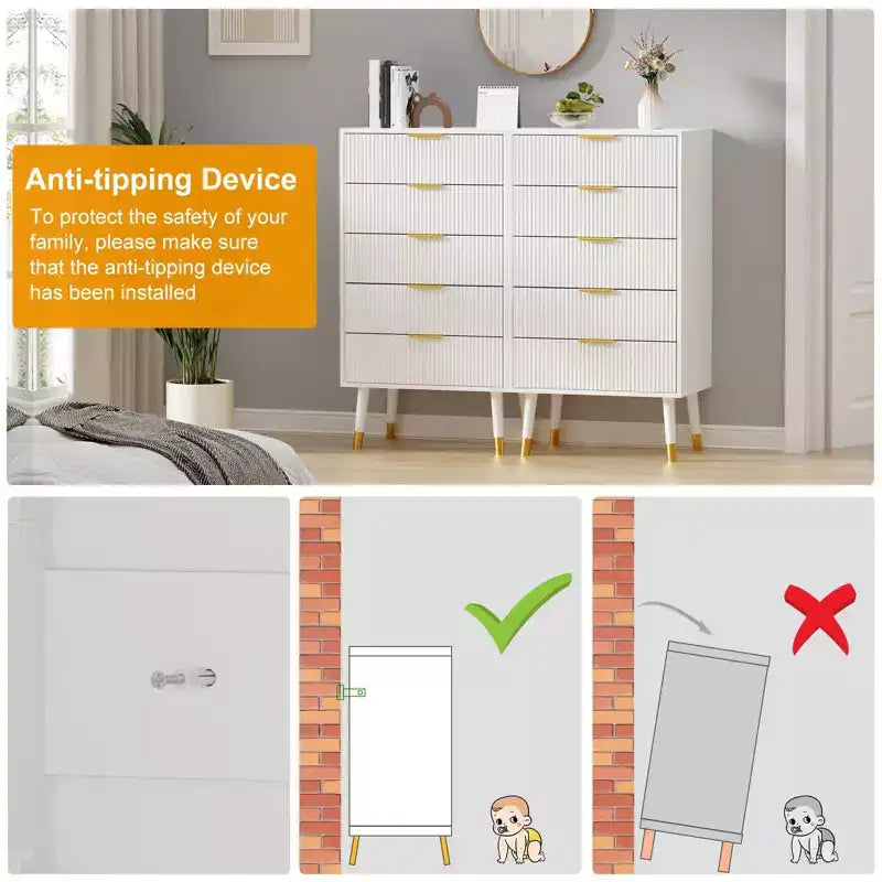 Commode moderne à 5 tiroirs pour chambre à coucher, commode de 145 cm de large en bois cannelé