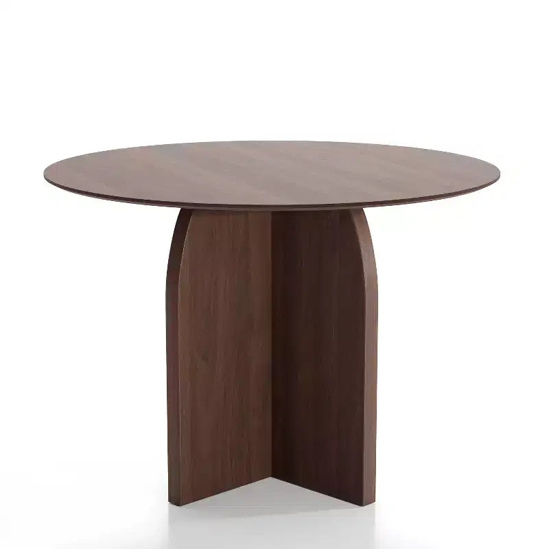 Table à manger ronde PexFix 42 x 42 en bois massif avec finition noyer et pieds arqués élégants pour salles à manger et cuisines modernes