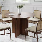 Table à manger ronde PexFix 42 x 42 en bois massif avec finition noyer et pieds arqués élégants pour salles à manger et cuisines modernes