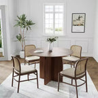Table à manger ronde PexFix 42 x 42 en bois massif avec finition noyer et pieds arqués élégants pour salles à manger et cuisines modernes