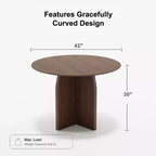 Table à manger ronde PexFix 42 x 42 en bois massif avec finition noyer et pieds arqués élégants pour salles à manger et cuisines modernes