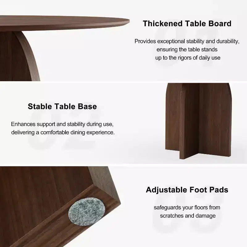 Table à manger ronde PexFix 42 x 42 en bois massif avec finition noyer et pieds arqués élégants pour salles à manger et cuisines modernes