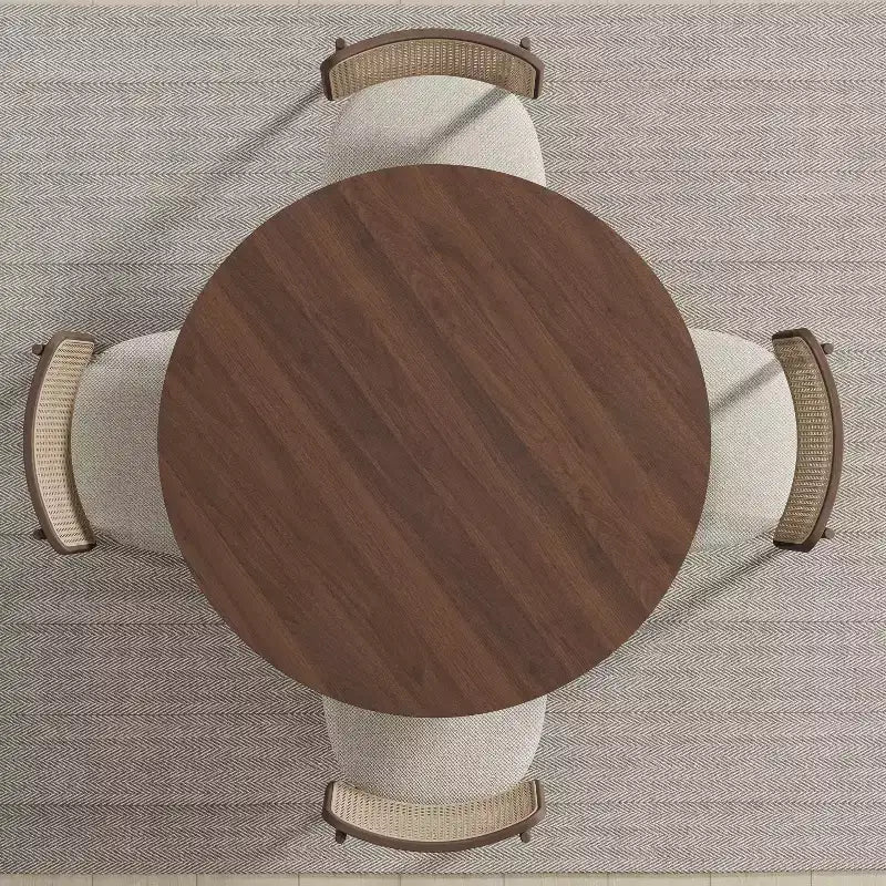 Table à manger ronde PexFix 42 x 42 en bois massif avec finition noyer et pieds arqués élégants pour salles à manger et cuisines modernes