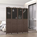 MAYEERTY 4 Panel Folding Room Divider with Blackboard Freestanding Privacy Screen Panels for Bedroom Office Walnut Brwon