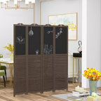 Séparateur de pièce pliant MAYEERTY à 4 panneaux avec tableau noir Panneaux d'intimité autoportants pour chambre à coucher bureau Noyer brun
