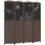 Séparateur de pièce pliant MAYEERTY à 4 panneaux avec tableau noir Panneaux d'intimité autoportants pour chambre à coucher bureau Noyer brun