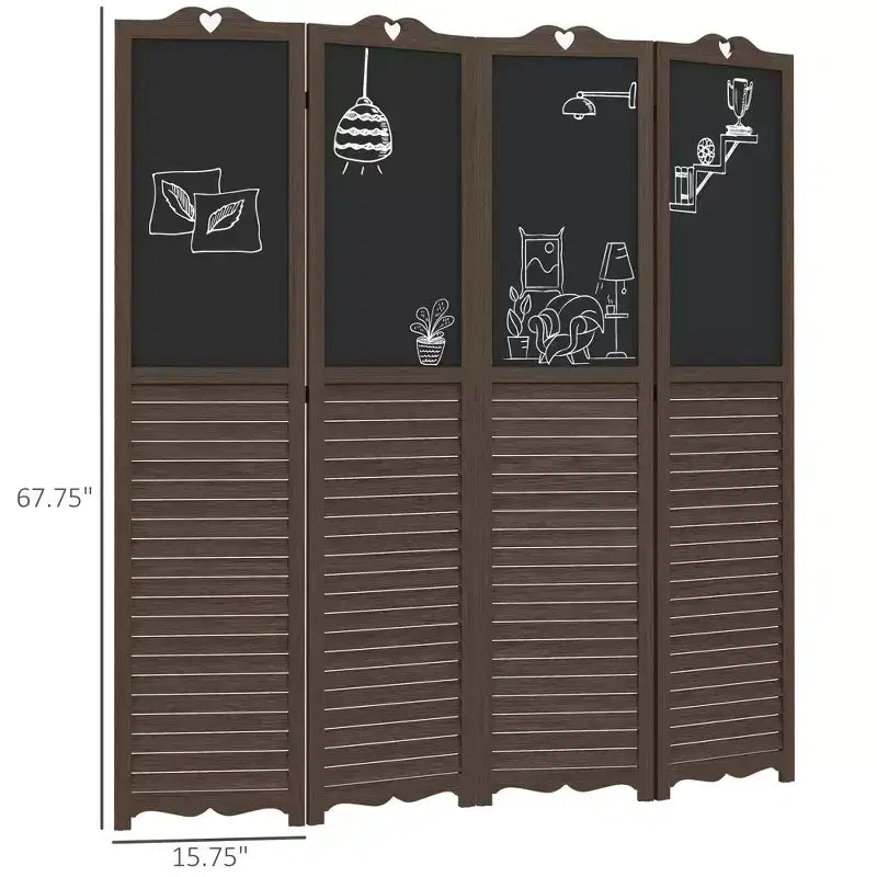Séparateur de pièce pliant MAYEERTY à 4 panneaux avec tableau noir Panneaux d'intimité autoportants pour chambre à coucher bureau Noyer brun