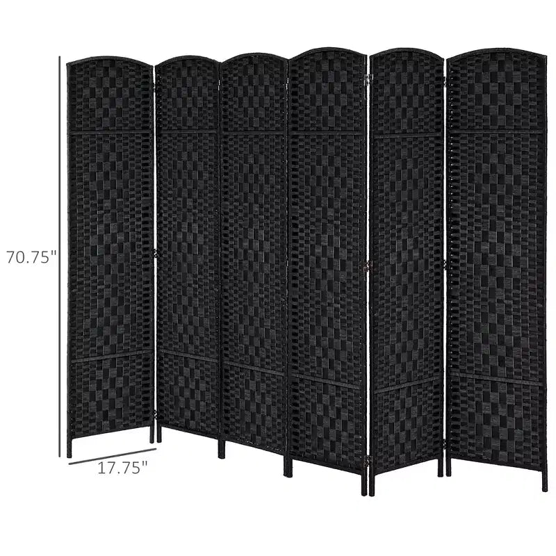 MAYEERTY Paravent 6 Panneaux Tressé en Osier Noir Hauteur 183 cm