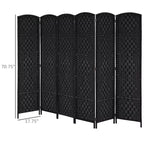 MAYEERTY Paravent 6 Panneaux Tressé en Osier Noir Hauteur 183 cm
