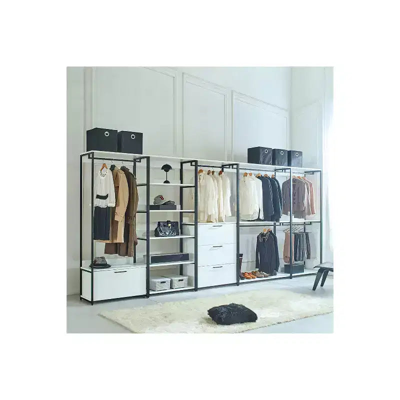 HomeStock Armoire de rangement universel en bois composite blanc de 197,3 cm (H) x 119,9 cm (L) avec bacs de rangement