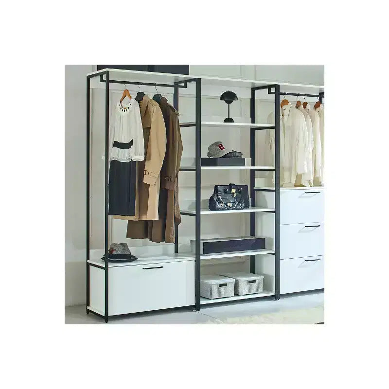 HomeStock Armoire de rangement universel en bois composite blanc de 197,3 cm (H) x 119,9 cm (L) avec bacs de rangement