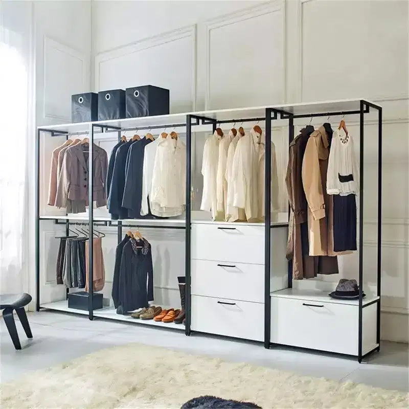 HomeStock Armoire de rangement universel en bois composite blanc de 197,3 cm (H) x 119,9 cm (L) avec bacs de rangement