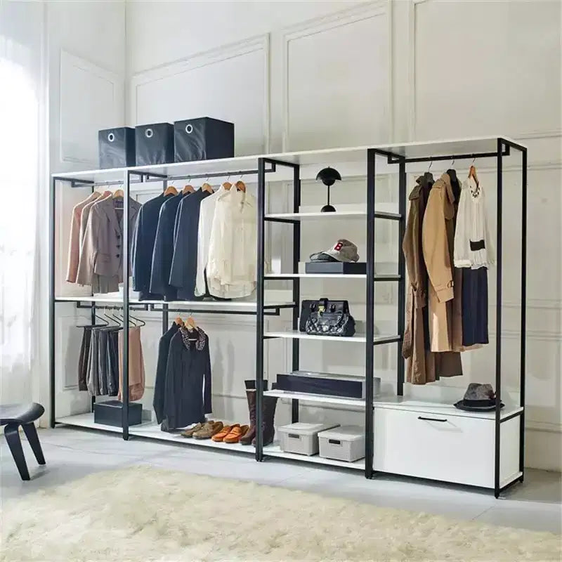 HomeStock Armoire de rangement universel en bois composite blanc de 197,3 cm (H) x 119,9 cm (L) avec bacs de rangement