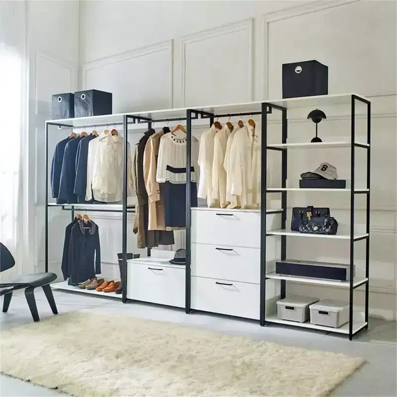 HomeStock Armoire de rangement universel en bois composite blanc de 197,3 cm (H) x 119,9 cm (L) avec bacs de rangement