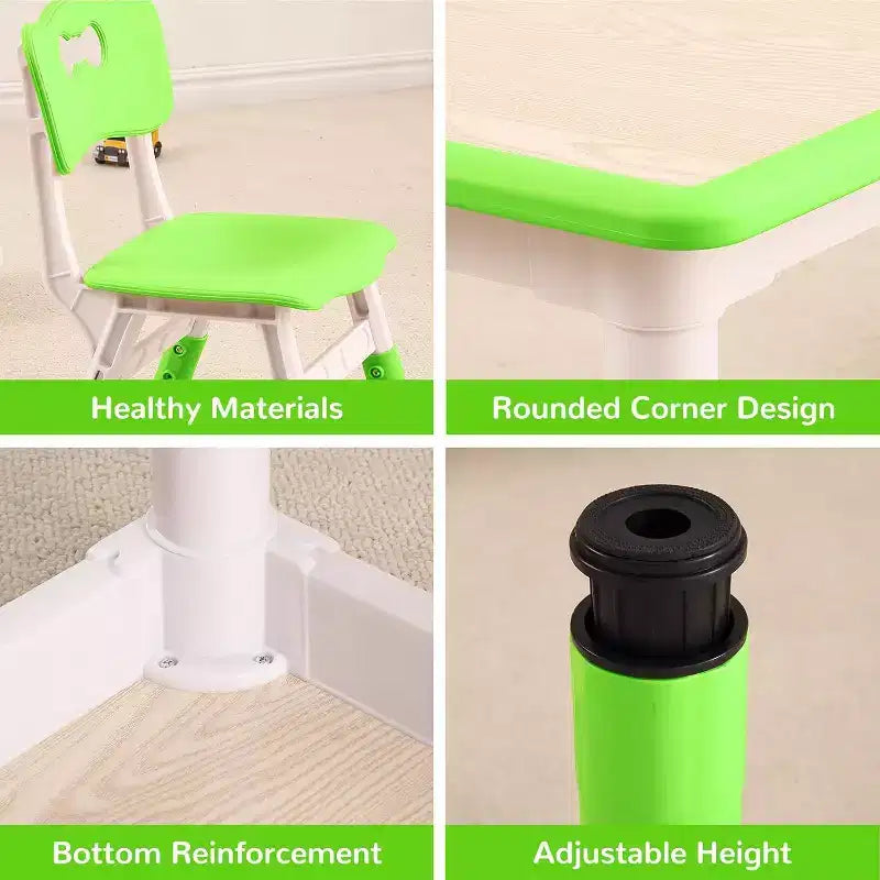 Acekool Ensemble Table et 4 Chaises pour Enfants, Table d'Activités Réglable en Hauteur pour les 2-10 Ans, Bureau d'Art pour Tout-Petits, Salle de Classe Maison