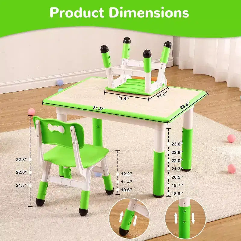 Acekool Ensemble Table et 4 Chaises pour Enfants, Table d'Activités Réglable en Hauteur pour les 2-10 Ans, Bureau d'Art pour Tout-Petits, Salle de Classe Maison