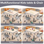 Acekool Ensemble Table et 4 Chaises pour Enfants, Table d'Activités Réglable en Hauteur pour les 2-10 Ans, Bureau d'Art pour Tout-Petits, Salle de Classe Maison