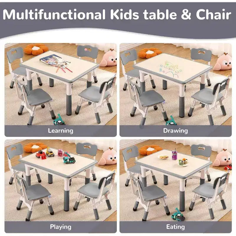 Acekool Ensemble Table et 4 Chaises pour Enfants, Table d'Activités Réglable en Hauteur pour les 2-10 Ans, Bureau d'Art pour Tout-Petits, Salle de Classe Maison