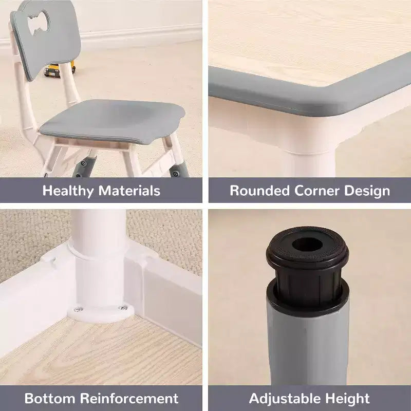 Acekool Ensemble Table et 4 Chaises pour Enfants, Table d'Activités Réglable en Hauteur pour les 2-10 Ans, Bureau d'Art pour Tout-Petits, Salle de Classe Maison