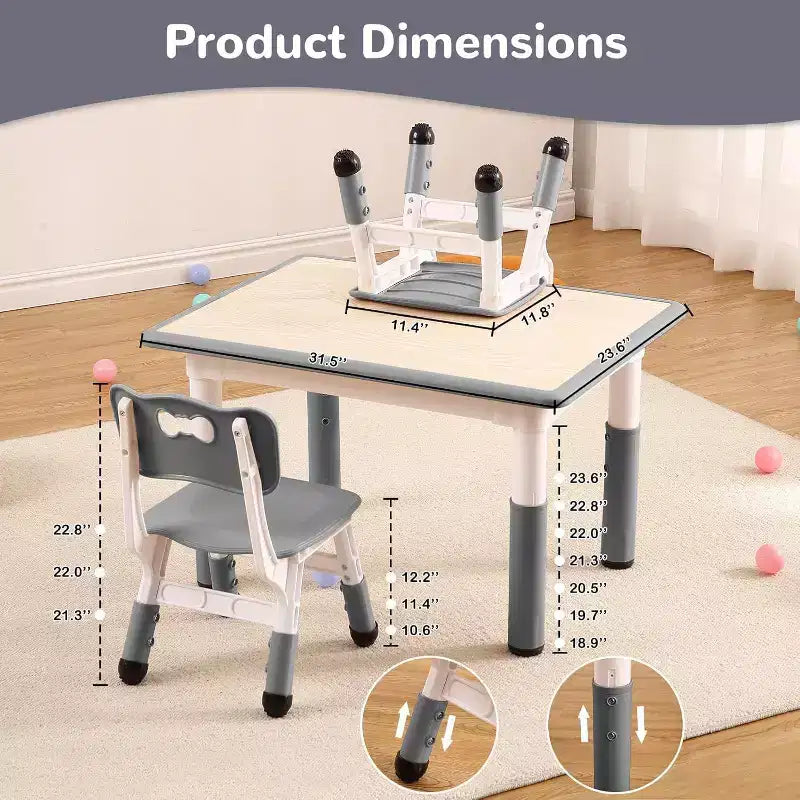 Acekool Ensemble Table et 4 Chaises pour Enfants, Table d'Activités Réglable en Hauteur pour les 2-10 Ans, Bureau d'Art pour Tout-Petits, Salle de Classe Maison