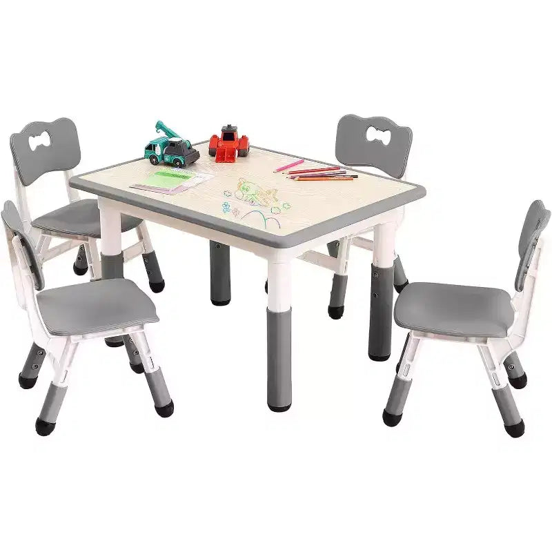 Acekool Ensemble Table et 4 Chaises pour Enfants, Table d'Activités Réglable en Hauteur pour les 2-10 Ans, Bureau d'Art pour Tout-Petits, Salle de Classe Maison
