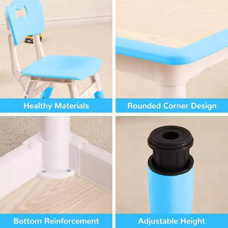 Acekool Ensemble Table et 4 Chaises pour Enfants, Table d'Activités Réglable en Hauteur pour les 2-10 Ans, Bureau d'Art pour Tout-Petits, Salle de Classe Maison