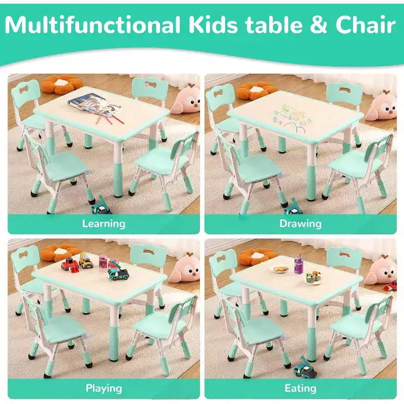 Acekool Ensemble Table et 4 Chaises pour Enfants, Table d'Activités Réglable en Hauteur pour les 2-10 Ans, Bureau d'Art pour Tout-Petits, Salle de Classe Maison