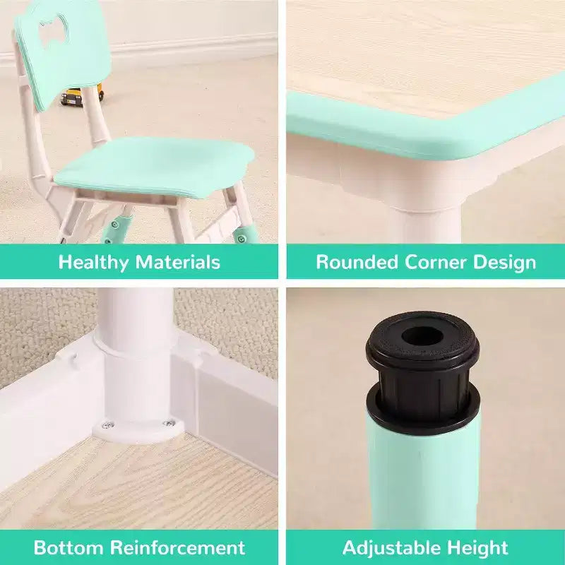 Acekool Ensemble Table et 4 Chaises pour Enfants, Table d'Activités Réglable en Hauteur pour les 2-10 Ans, Bureau d'Art pour Tout-Petits, Salle de Classe Maison