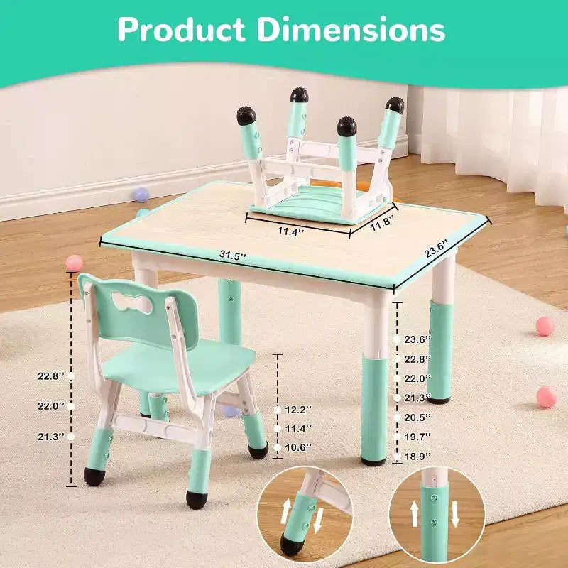 Acekool Ensemble Table et 4 Chaises pour Enfants, Table d'Activités Réglable en Hauteur pour les 2-10 Ans, Bureau d'Art pour Tout-Petits, Salle de Classe Maison