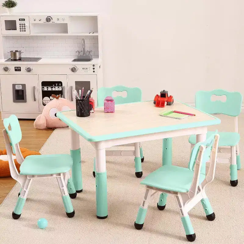 Acekool Ensemble Table et 4 Chaises pour Enfants, Table d'Activités Réglable en Hauteur pour les 2-10 Ans, Bureau d'Art pour Tout-Petits, Salle de Classe Maison