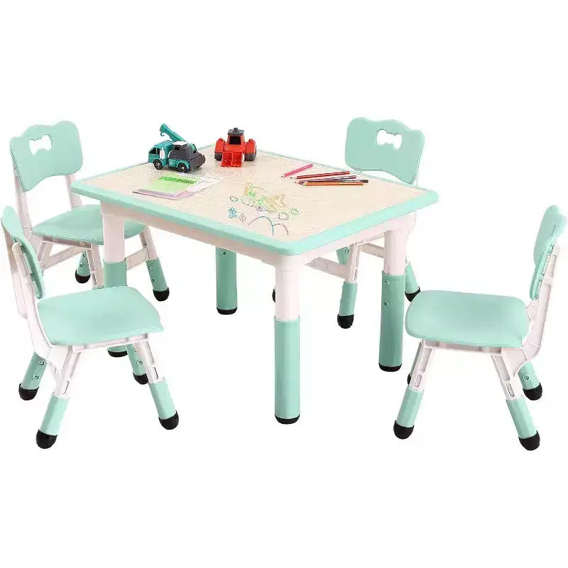 Acekool Ensemble Table et 4 Chaises pour Enfants, Table d'Activités Réglable en Hauteur pour les 2-10 Ans, Bureau d'Art pour Tout-Petits, Salle de Classe Maison