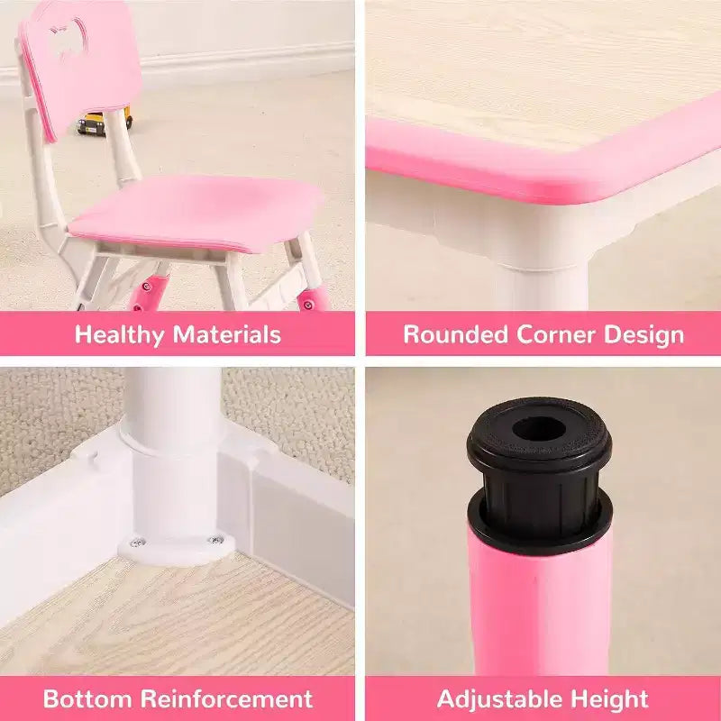 Acekool Ensemble Table et 4 Chaises pour Enfants, Table d'Activités Réglable en Hauteur pour les 2-10 Ans, Bureau d'Art pour Tout-Petits, Salle de Classe Maison