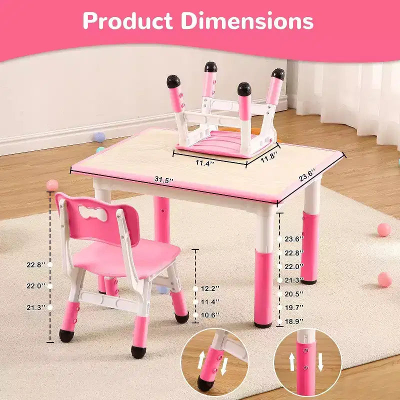 Acekool Ensemble Table et 4 Chaises pour Enfants, Table d'Activités Réglable en Hauteur pour les 2-10 Ans, Bureau d'Art pour Tout-Petits, Salle de Classe Maison