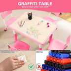 Acekool Ensemble Table et 4 Chaises pour Enfants, Table d'Activités Réglable en Hauteur pour les 2-10 Ans, Bureau d'Art pour Tout-Petits, Salle de Classe Maison