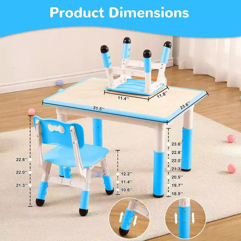 Acekool Ensemble Table et 4 Chaises pour Enfants, Table d'Activités Réglable en Hauteur pour les 2-10 Ans, Bureau d'Art pour Tout-Petits, Salle de Classe Maison
