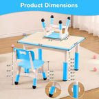 Acekool Ensemble Table et 4 Chaises pour Enfants, Table d'Activités Réglable en Hauteur pour les 2-10 Ans, Bureau d'Art pour Tout-Petits, Salle de Classe Maison