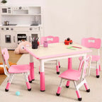 Acekool Ensemble Table et 4 Chaises pour Enfants, Table d'Activités Réglable en Hauteur pour les 2-10 Ans, Bureau d'Art pour Tout-Petits, Salle de Classe Maison