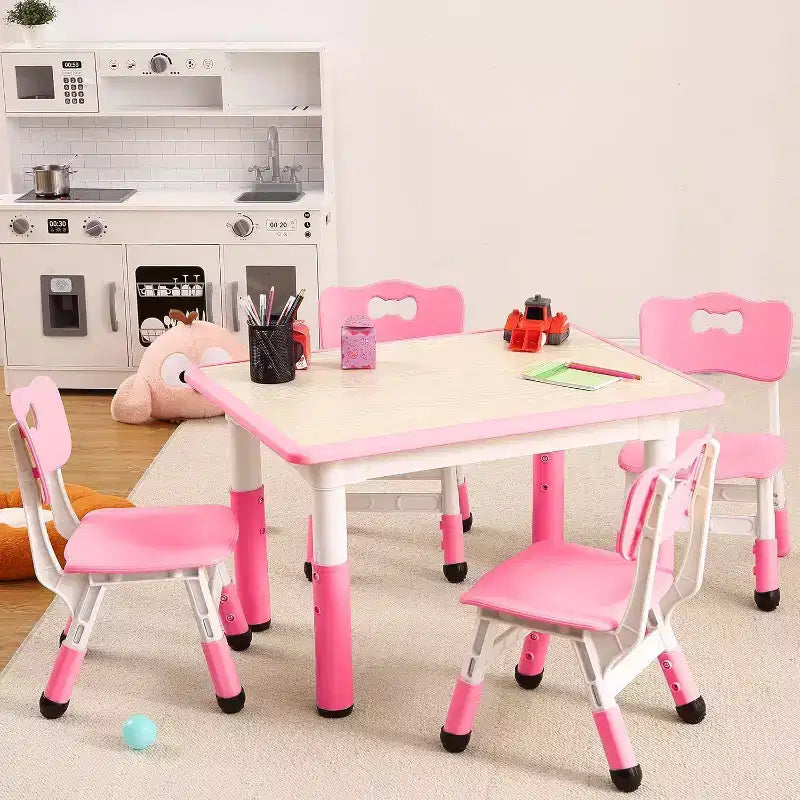 Acekool Ensemble Table et 4 Chaises pour Enfants, Table d'Activités Réglable en Hauteur pour les 2-10 Ans, Bureau d'Art pour Tout-Petits, Salle de Classe Maison