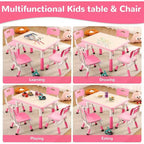 Acekool Ensemble Table et 4 Chaises pour Enfants, Table d'Activités Réglable en Hauteur pour les 2-10 Ans, Bureau d'Art pour Tout-Petits, Salle de Classe Maison